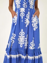 Roman Blue Paisley Print Buttoned Midi Dress - Image 5 of 5