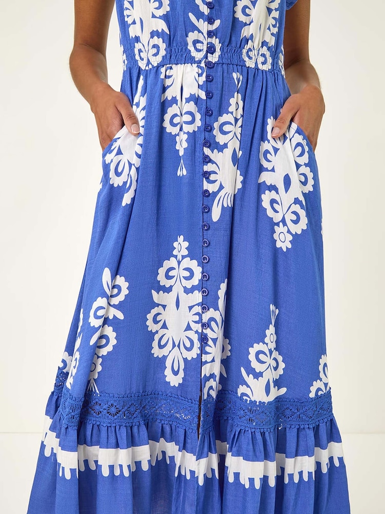 Roman Blue Paisley Print Buttoned Midi Dress - Image 5 of 5