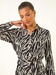 Roman Black Animal Print Tie Waist Dress - Image 4 of 5
