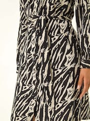 Roman Black Animal Print Tie Waist Dress - Image 5 of 5