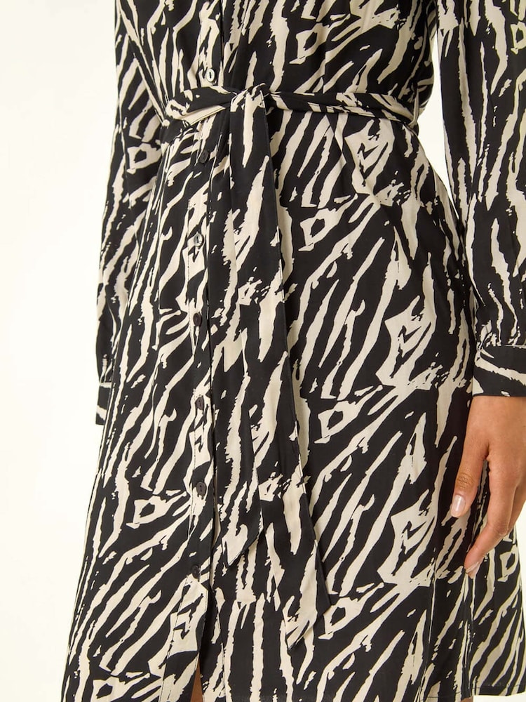 Roman Black Animal Print Tie Waist Dress - Image 5 of 5