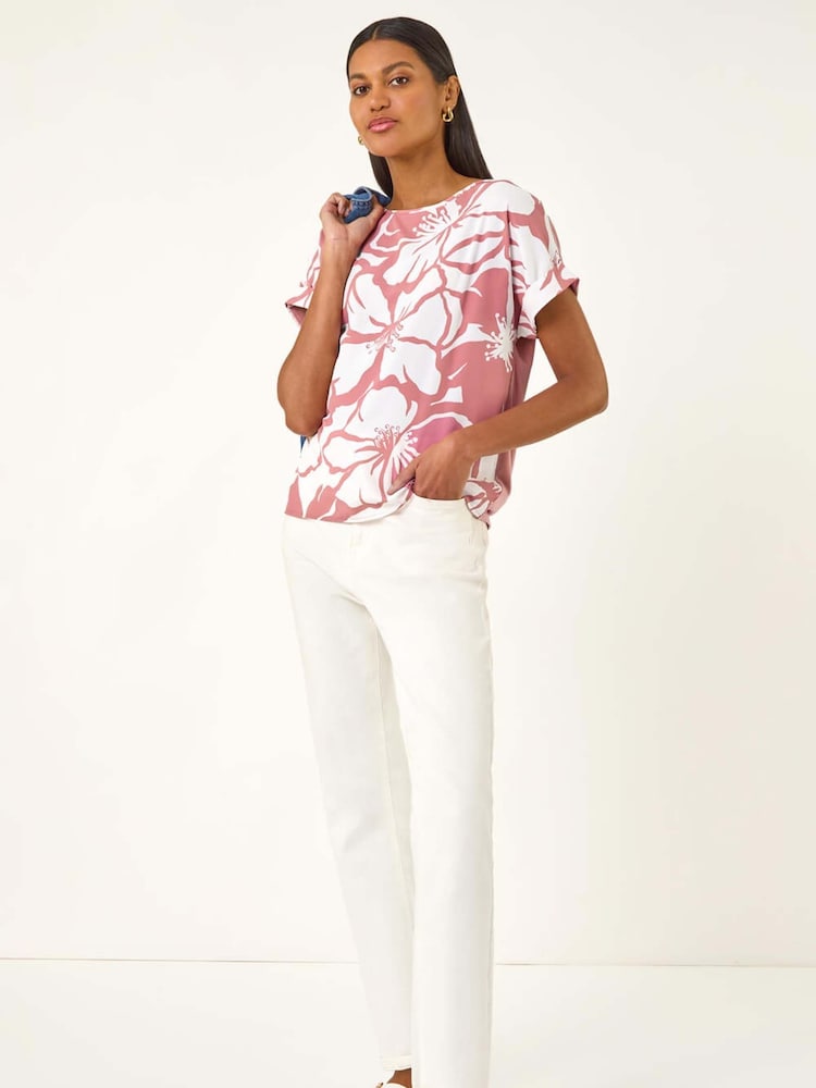 Roman Pink Floral Print Jersey Back T-Shirt - Image 1 of 5