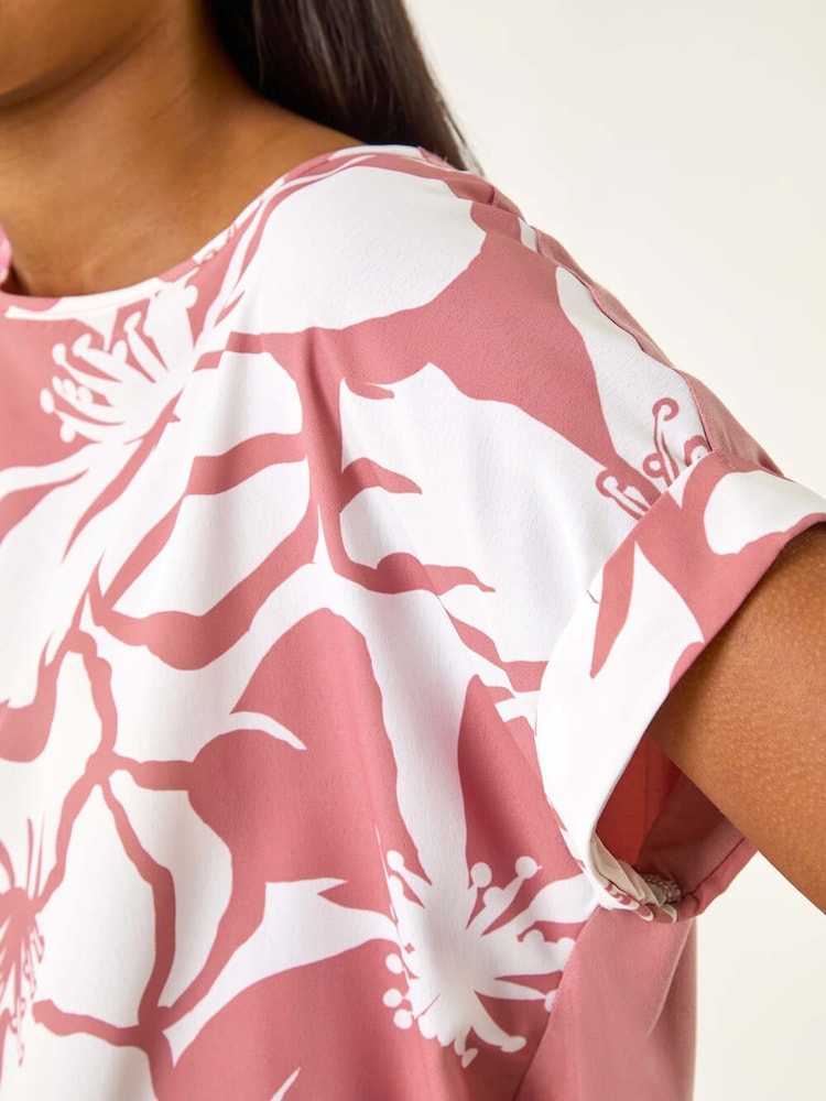Roman Pink Floral Print Jersey Back T-Shirt - Image 5 of 5