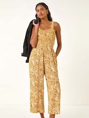 Roman Yellow Paisley Print Cropped Jumpsuit - Image 1 of 5
