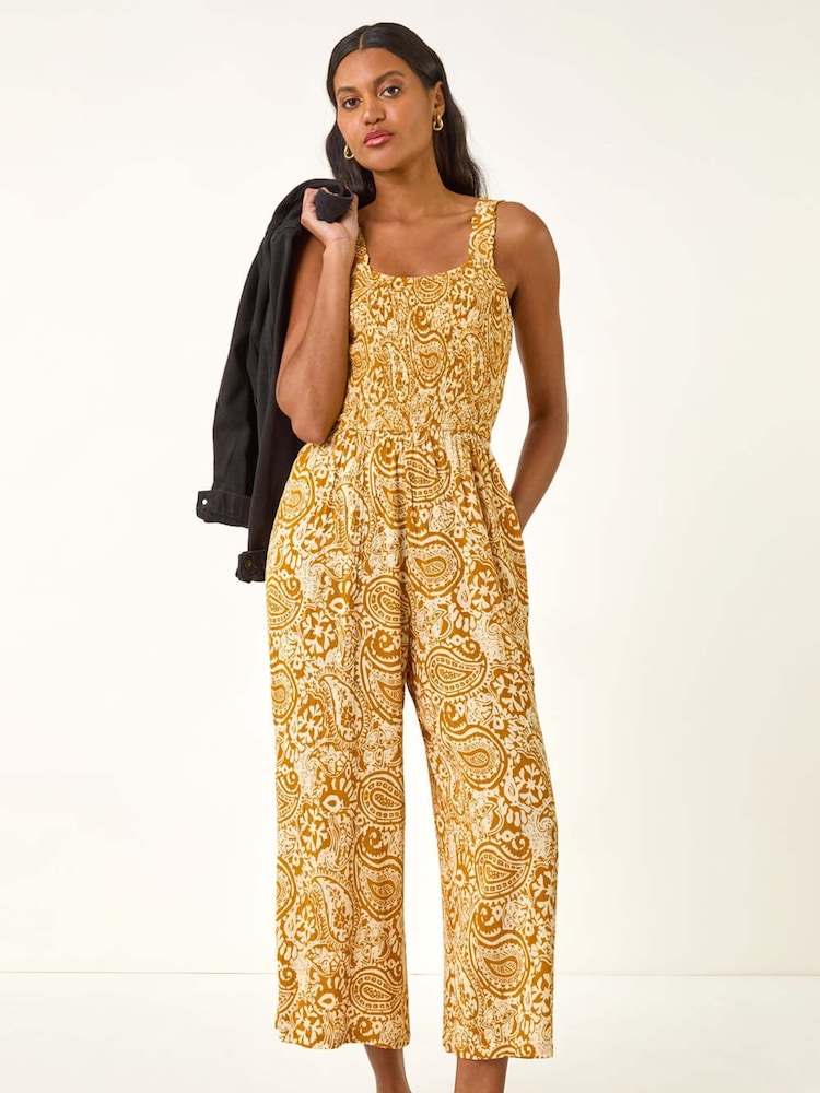 Roman Yellow Paisley Print Cropped Jumpsuit - Image 1 of 5
