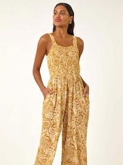 Roman Yellow Paisley Print Cropped Jumpsuit - Image 2 of 5
