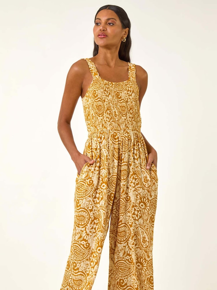 Roman Yellow Paisley Print Cropped Jumpsuit - Image 2 of 5