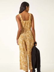 Roman Yellow Paisley Print Cropped Jumpsuit - Image 3 of 5
