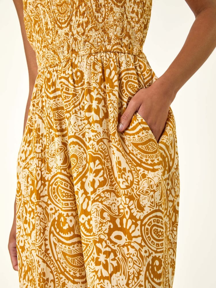 Roman Yellow Paisley Print Cropped Jumpsuit - Image 5 of 5