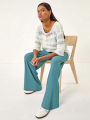 Roman Blue Crinkle Texture Tie Front Trousers - Image 1 of 5