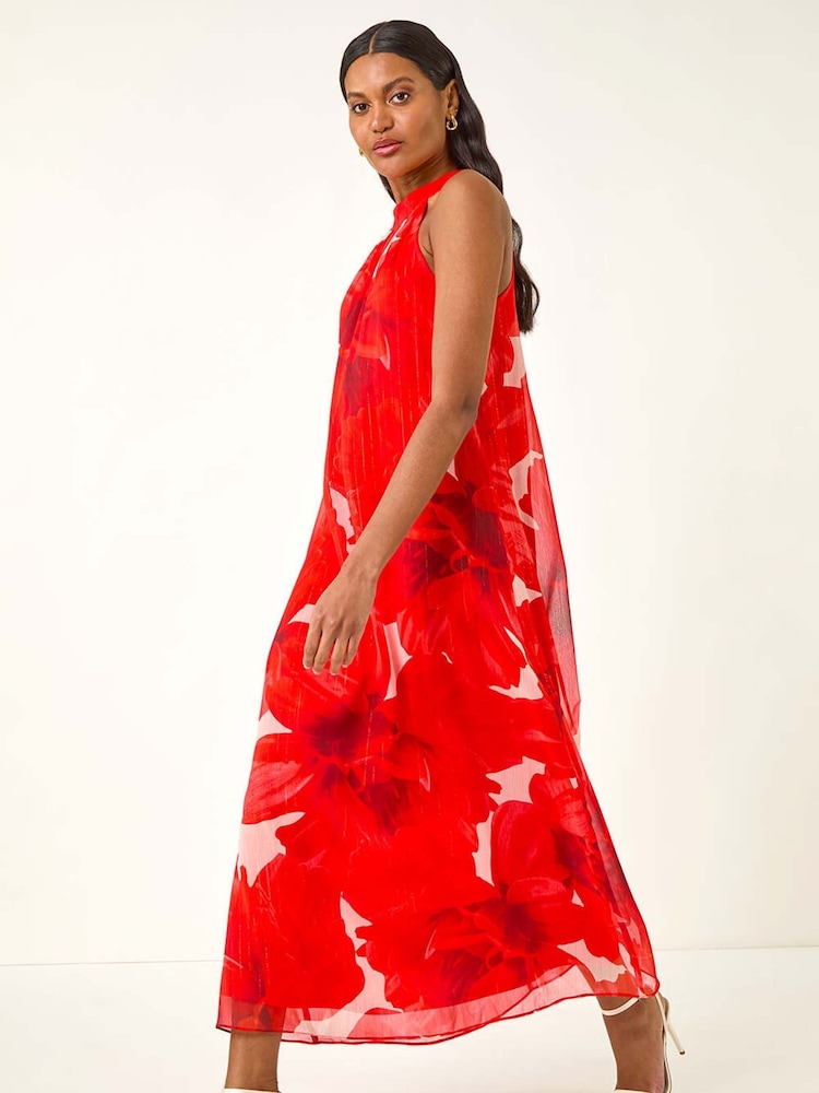 Roman Red Floral Print Halterneck Midi Dress - Image 1 of 5