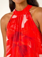 Roman Red Floral Print Halterneck Midi Dress - Image 5 of 5