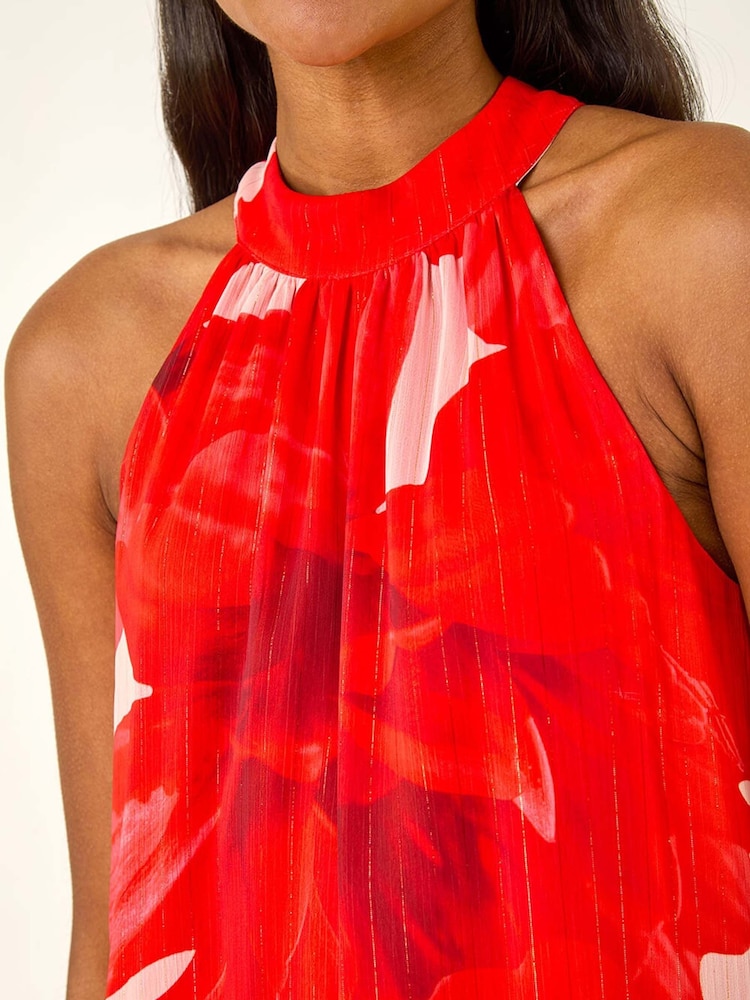 Roman Red Floral Print Halterneck Midi Dress - Image 5 of 5