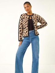 Roman Natural Animal Print Knit Cardigan - Image 1 of 5