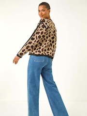 Roman Natural Animal Print Knit Cardigan - Image 2 of 5