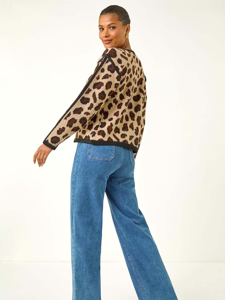Roman Natural Animal Print Knit Cardigan - Image 2 of 5