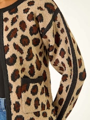 Roman Natural Animal Print Knit Cardigan - Image 3 of 5