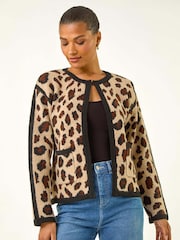 Roman Natural Animal Print Knit Cardigan - Image 4 of 5