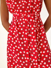 Roman Red Floral Print Frill Buttoned Dress - Image 5 of 5