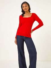 Vermelho - Roman Square Neck Ribbed Knit Jumper - Imagem 2 de 5