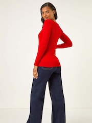 Vermelho - Roman Square Neck Ribbed Knit Jumper - Imagem 3 de 5