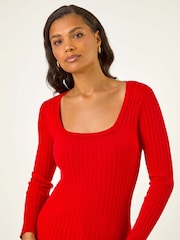 Vermelho - Roman Square Neck Ribbed Knit Jumper - Imagem 4 de 5