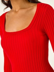 Vermelho - Roman Square Neck Ribbed Knit Jumper - Imagem 5 de 5