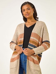 Roman Natural Stripe Knit Longline Cardigan - Image 1 of 5