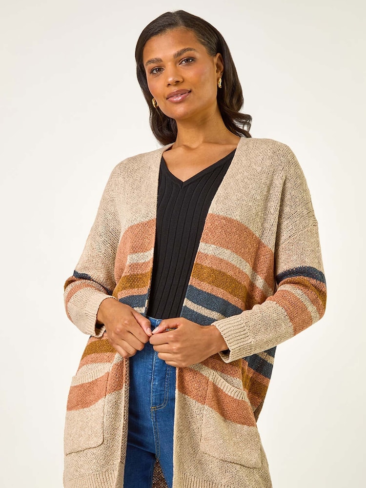 Roman Natural Stripe Knit Longline Cardigan - Image 1 of 5