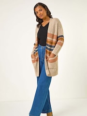 Roman Natural Stripe Knit Longline Cardigan - Image 2 of 5
