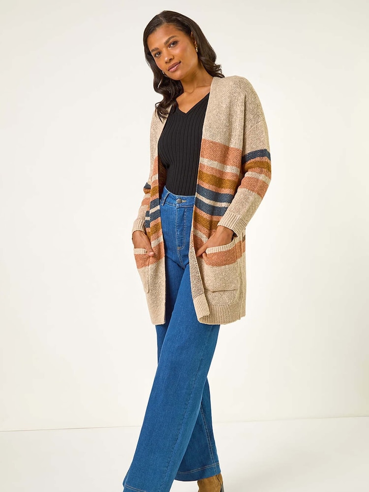 Roman Natural Stripe Knit Longline Cardigan - Image 2 of 5