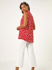 Roman Red Floral Print Pleat Front Vest Top - Image 2 of 5