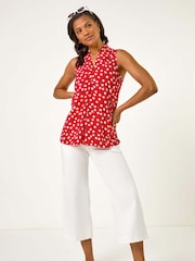 Roman Red Floral Print Pleat Front Vest Top - Image 4 of 5