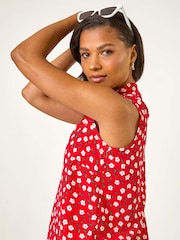 Roman Red Floral Print Pleat Front Vest Top - Image 5 of 5