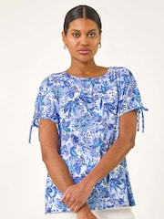 Roman Blue Printed Tie Sleeve T-Shirt - Image 1 of 5