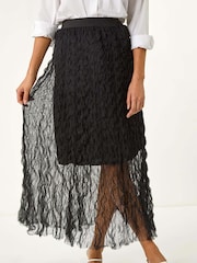 Roman Black Textured Mesh Skirt - Image 1 of 5