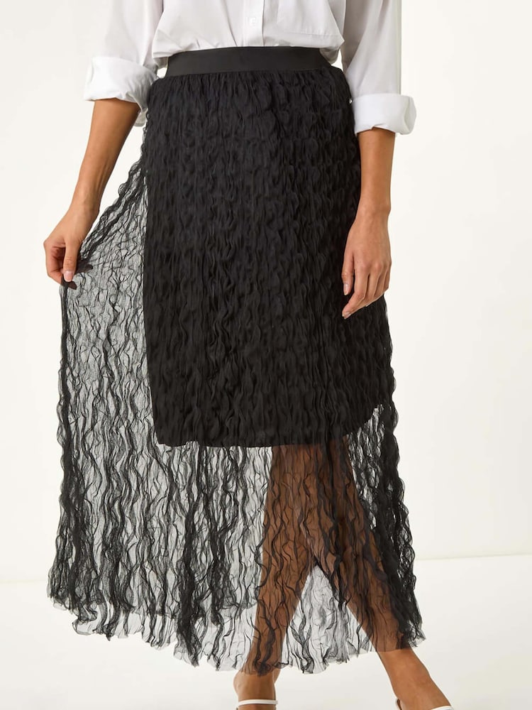 Roman Black Textured Mesh Skirt - Image 1 of 5