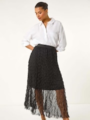 Roman Black Textured Mesh Skirt - Image 3 of 5