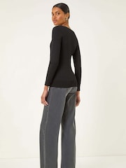 Preto - Roman Square Neck Ribbed Knit Jumper - Imagem 3 de 5