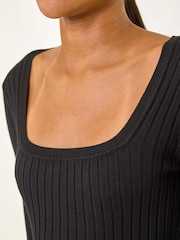 Preto - Roman Square Neck Ribbed Knit Jumper - Imagem 5 de 5
