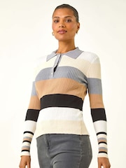 Roman White Stripe Collar Buttoned Knit Jumpers - Image 1 of 5