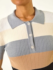 Roman White Stripe Collar Buttoned Knit Jumpers - Image 4 of 5