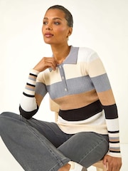 Roman White Stripe Collar Buttoned Knit Jumpers - Image 5 of 5
