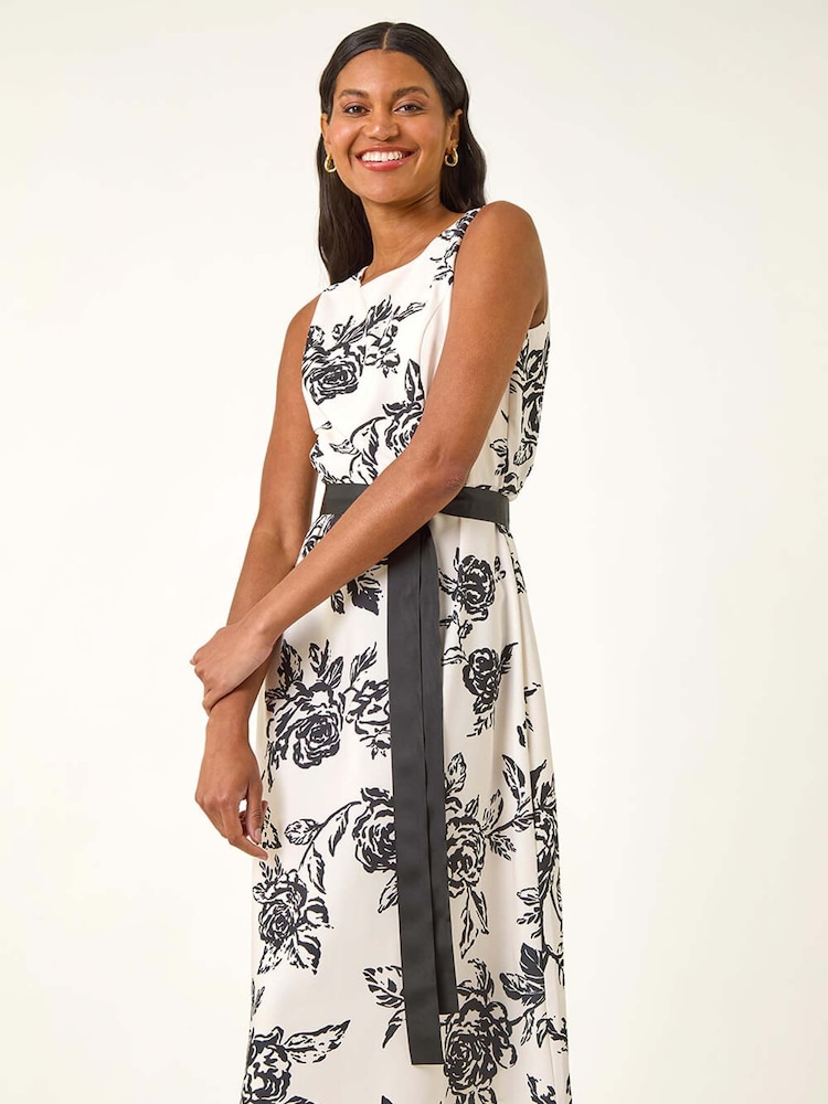 Roman White Monochrome Printed Satin Midi Dress - Image 2 of 5