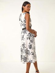 Roman White Monochrome Printed Satin Midi Dress - Image 3 of 5