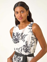 Roman White Monochrome Printed Satin Midi Dress - Image 4 of 5
