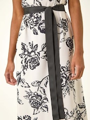 Roman White Monochrome Printed Satin Midi Dress - Image 5 of 5