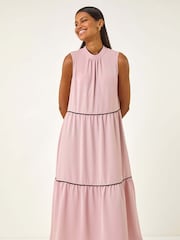 Roman Pink Tiered Swing Midi Dress - Image 1 of 5