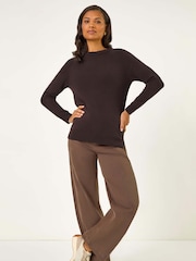 Roman Brown Plain Soft Crew Neck Jumper - Image 3 of 5