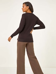 Roman Brown Plain Soft Crew Neck Jumper - Image 4 of 5
